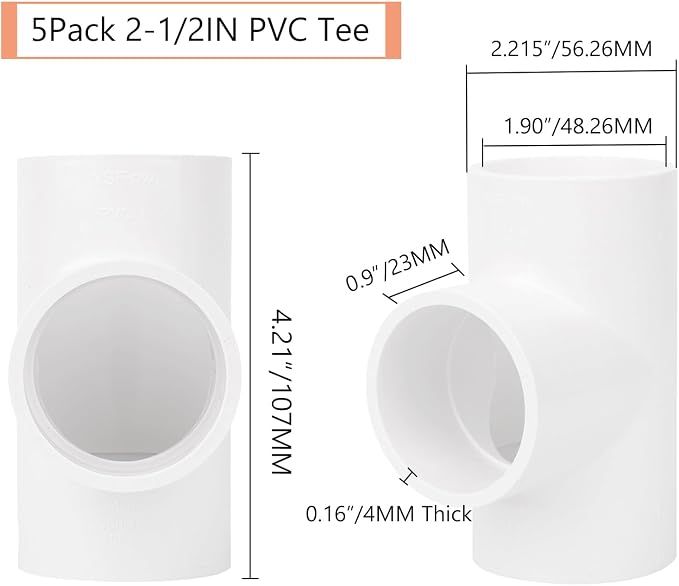 5Pack 3 Way 1-1/2" PVC Tee PVC Pipe Fittings Connector Furniture Grade SCH40 - Image 2