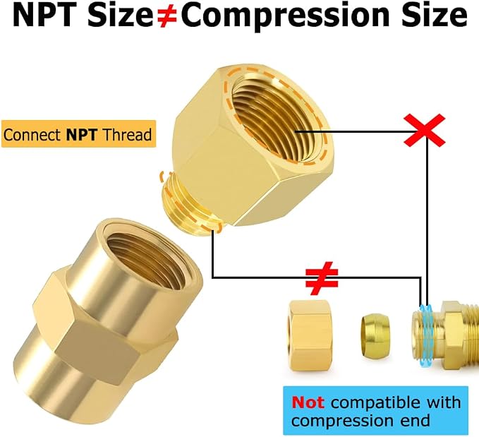 Hooshing 2PCS Brass Pipe Fitting 1/2" NPT Female to 3/8" NPT Male Reducer - Image 3