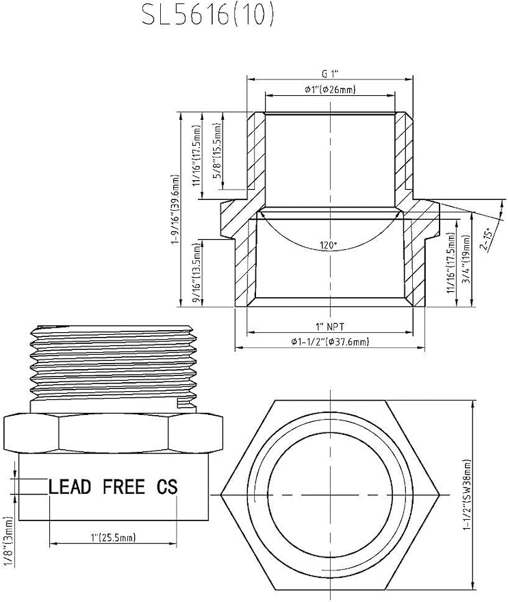 Cascada Lead-Free Brass Adapter, G Thread British BSPP Male to NPT Female |) - Image 8