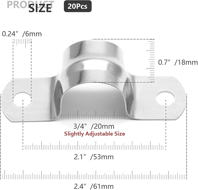 20Pcs 3/4 Inch Stainless Steel Conduit Clamps | Two Hole Strap, U Bracket - Image 4