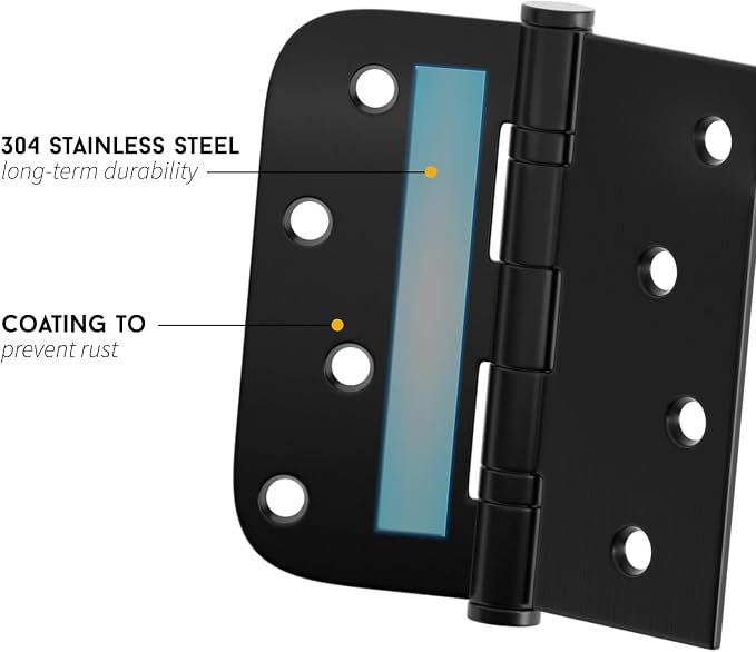 goldenwarm 3 Pack 4'' Matte Black Door Hinges – Ball Bearing 304 Stainless - Image 3