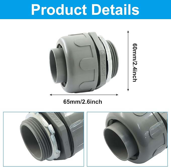 2Pcs 1-1/4 Inch NPT Liquid Tight Connector | Nonmetallic Straight, Electrical - Image 3