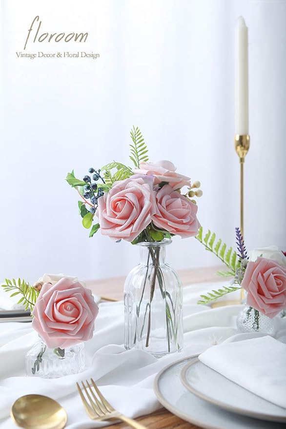 Artificial Flowers 25pcs Realistic Peach Pink Foam Fake Roses - Image 5