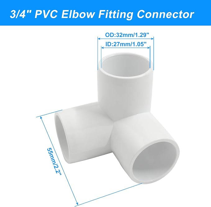 Piutouyar 4 Pcs 3/4" Elbow PVC Pipe Fitting, 3 Way | Furniture Grade Pipe - Image 2