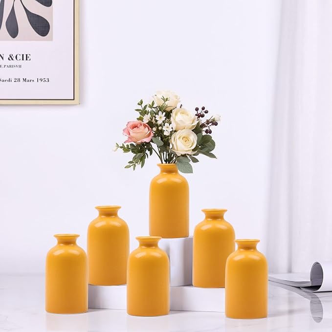 Yellow Bud Vases Set of 6 by QIANLING