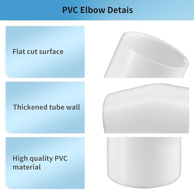 LESSO 1-1/2 Inch 22.5 Degree PVC Elbow Pipe Fitting, SCH40 White, 2 Pack | - Image 4