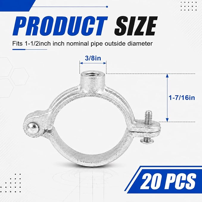 20 Pack 1-1/2 in. Hinged Split Ring Pipe Hanger, Tubing and Industrial Vintage - Image 2