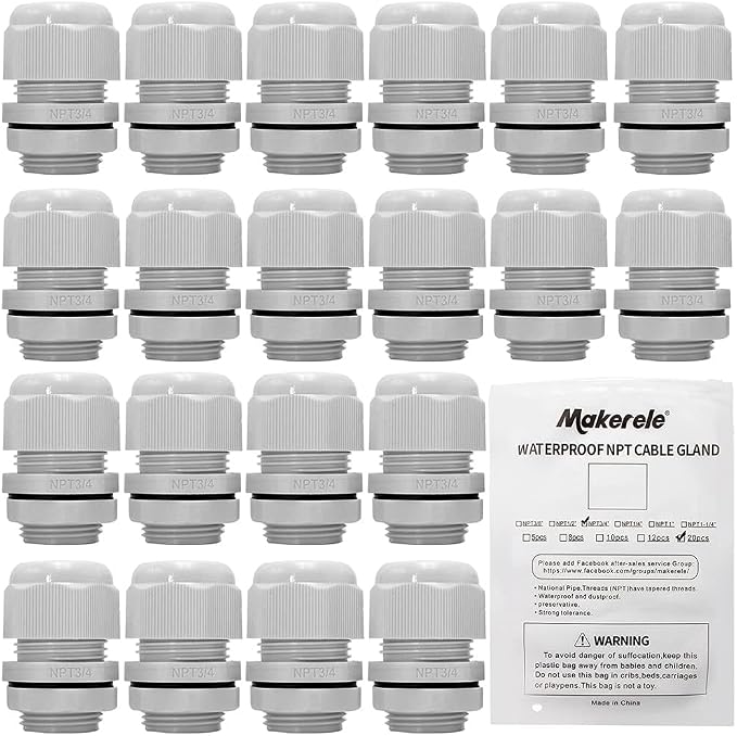 MAKERELE Nylon Waterproof Cable Gland Strain Relief IP68 Plastic Grey Cable by MAKERELE