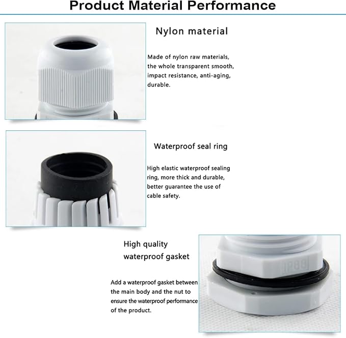 PENGLIN 10PCS Waterproof 3/4" NPT Grey Nylon Cable Gland Strain Relief | IP68 - Image 4