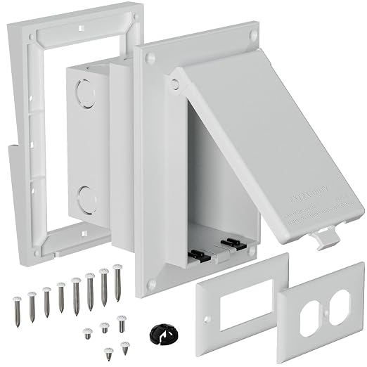 Recessed Outlet Box, DBVR141W-1 Low Profile Electrical Outlet Box by VinylSidingMountingBlock