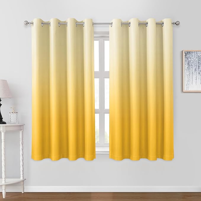 HOMEIDEAS Yellow Ombre 100% Blackout 52W x 63L 2 Panels | Gradient, Room by HOMEIDEAS