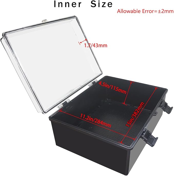 Junction Box, Hinged Black Clear Cover IP67 Waterproof ABS Project Box - Image 3