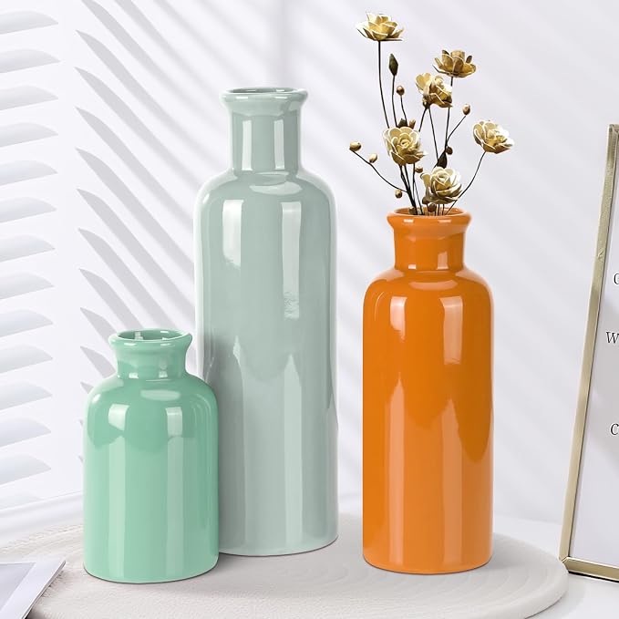 Small Ceramic Vase Set of 3, Boho Modern Flower Vase Room Decor, Farmhouse Decor - Image 5