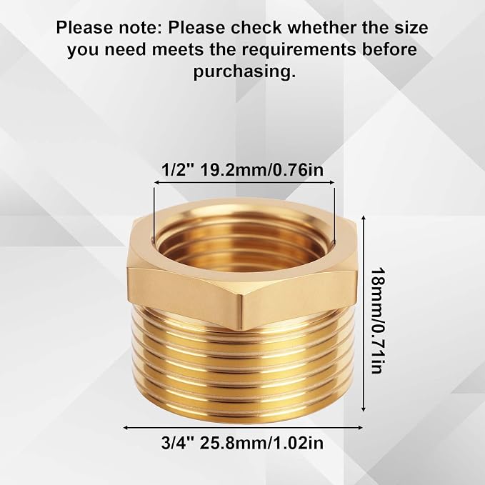 5pcs Brass Reducer Hex Bushing, 3/4" NPT Male to 1/2" NPT Female Adapter | - Image 2