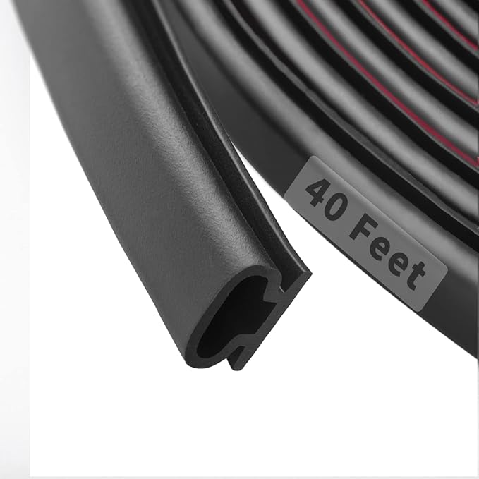 40 Feet Rubber Weather Stripping Door Seal Strip, Self-Adhesive Backing D-Shape by Fingwerk