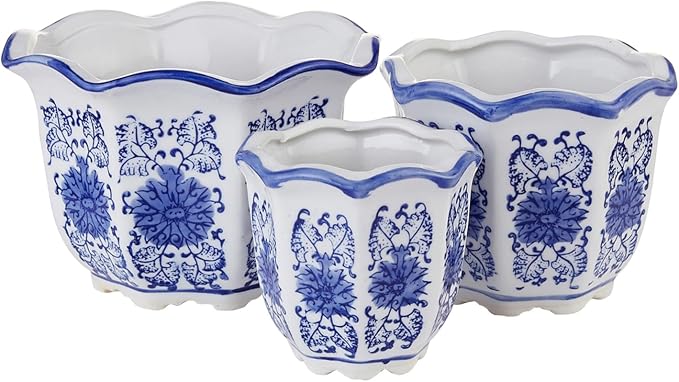 HakkaGirl Ceramic Pots for Plants, Chinoiserie Décor Ceramic Flower Pots by HakkaGirl