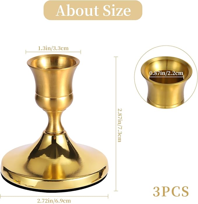 5 Pcs Gold Taper Candle Holders Set, Vintage Metal Candlestick Holders - Image 3