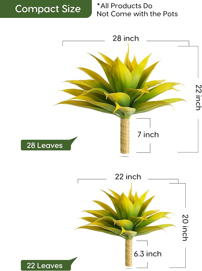 Velener Artificial Agave Fake Plants, Unpotted Faux Agave Plant - Image 2