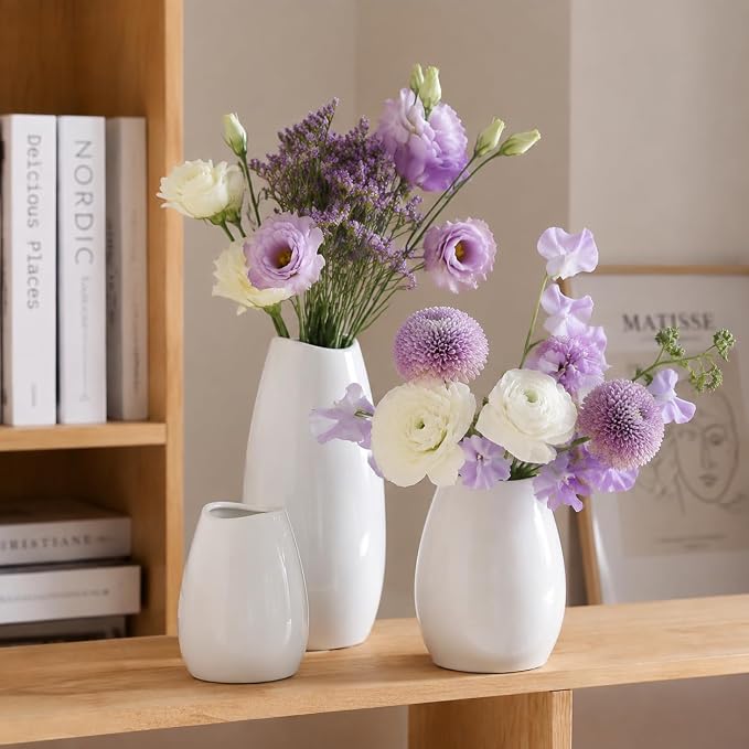 hjn Ceramic Vase Set of 3 White Flower Vase - Image 6