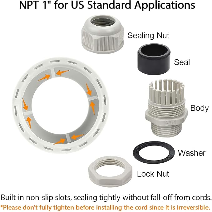 20 Pack NPT 1" Cable Glands Waterproof Adjustable 18-25mm Cable Connectors Grey - Image 4