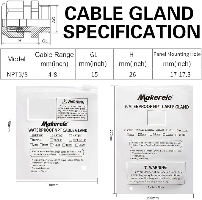 MAKERELE Wire Strain Relief NPT 3/8”Nylon Cord Grips Cable Glands Joints | 3/8 - Image 7