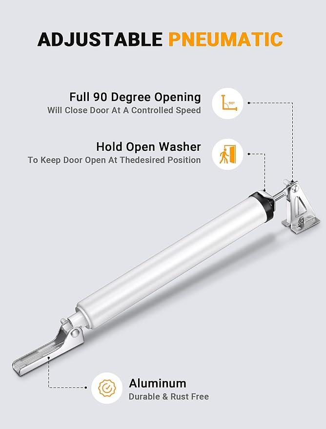 White Storm Door Closer, Pneumatic Screen Door Closer - Image 4