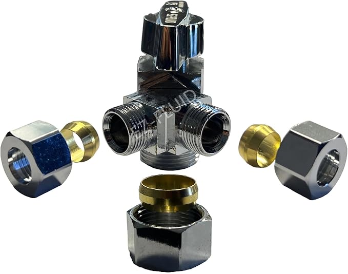 EZ-Fluid 5/8" Comp O.D X 3/8"Comp X 3/8"Comp Dual Outlets Heavy Duty Chrome - Image 2