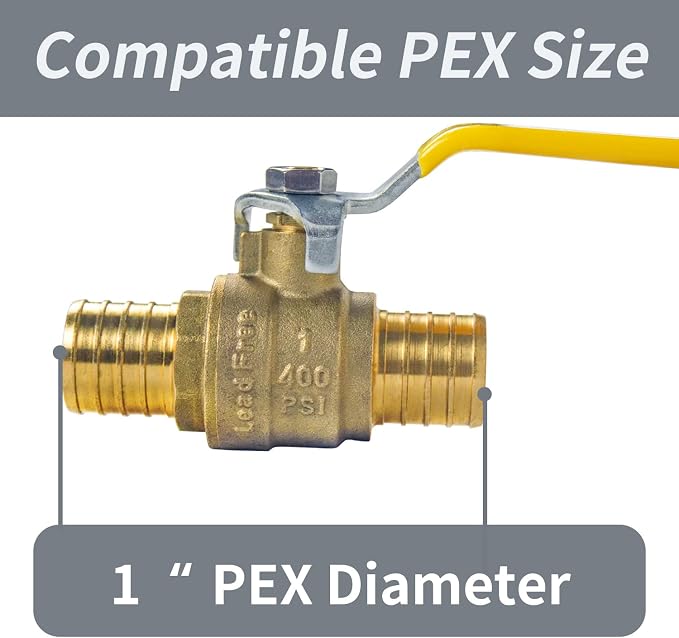 AB 1 Inch X 1 Inch PEX Ball Valve, Full Port Water Stop Shut Off, Water Shut - Image 3