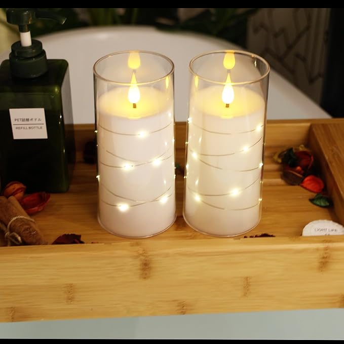 NURADA Flickering Flameless Candles: Built-in Star String Lights, Acrylic - Image 4