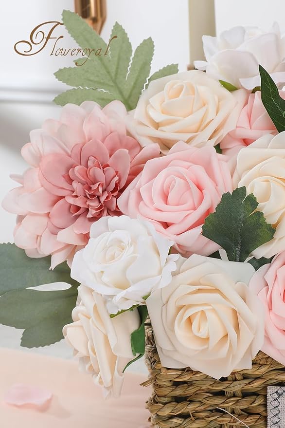 Artificial Pink Flowers Fake Rose Flowers Dahlia - Image 2