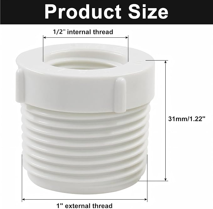 Litoexpe 10PCS 1" Male Thread to 1/2" Female Threaded PVC Pipe, Adaptor Coupling - Image 2