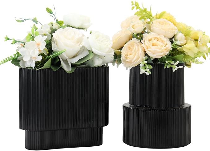 Black Glass Vases, Modern Vase for Tulips, Dining Table, Wedding Gifts by YANWE
