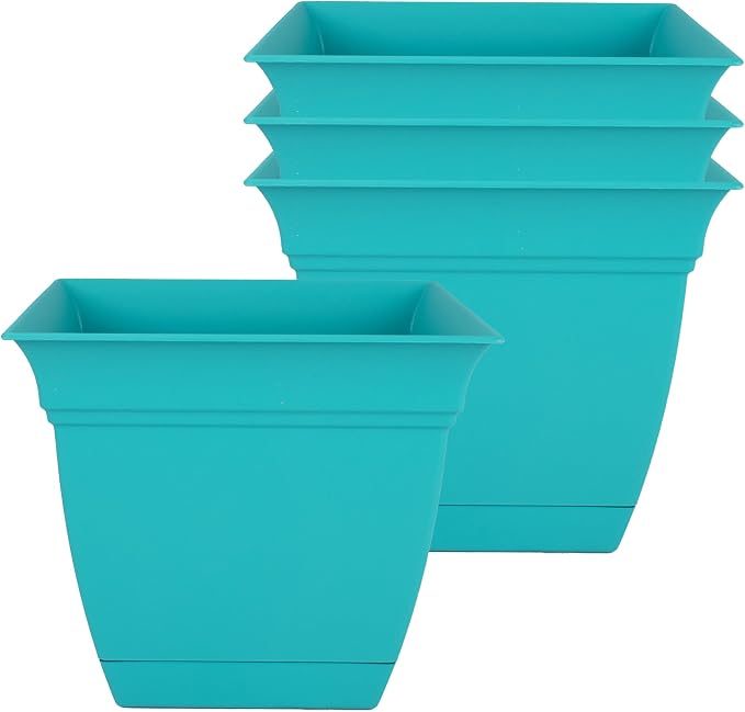 The HC Companies Eclipse Square Planter Pot, 8 Inch, Attached Saucer, Drainage by TheHCCompanies