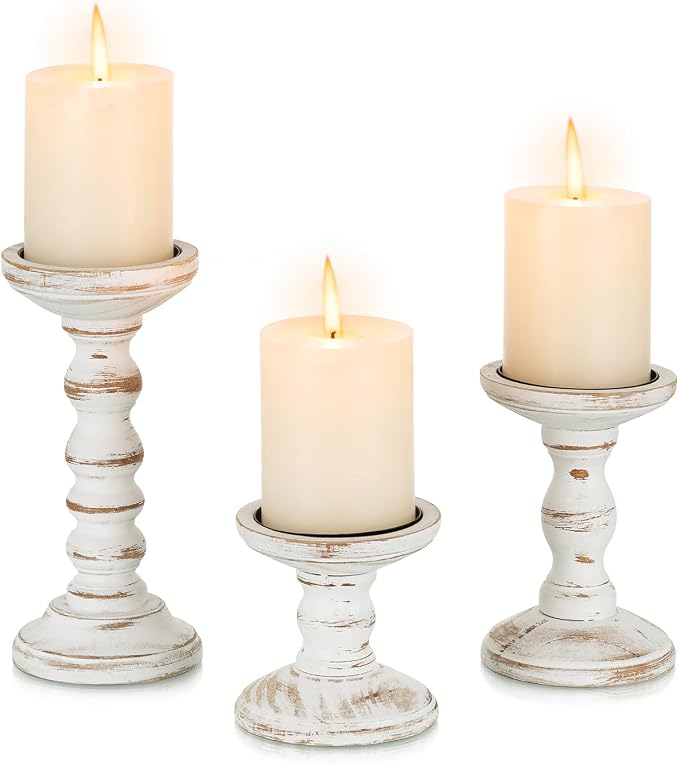Wood Candle Holder for Pillar, Table Centerpiece, Tall Shabby Chic Decor by CANDELDO