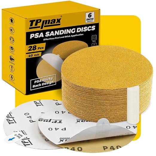 6-Inch 40-Grit Gold PSA Sanding Discs, 28 Pack – Pro-Grade Self-Adhesive by TPmax