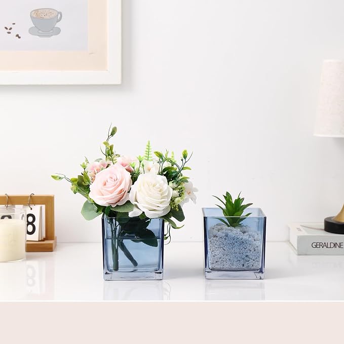 Square Glass Vases Set of 9, Small Vase - Image 4