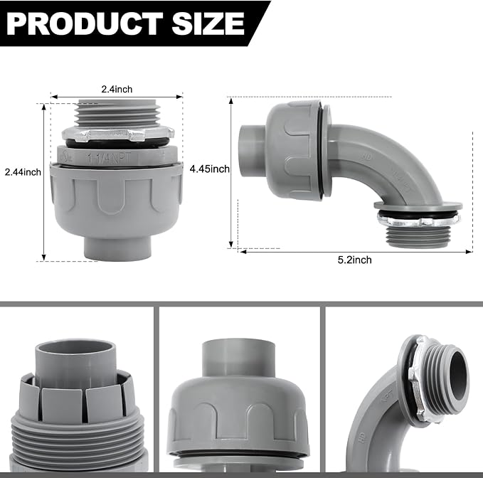 1-1/4 inch Liquid Tight Connector PVC Flexible Conduit Connector, 180 Degree - Image 2