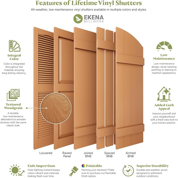 14 3/4"W x 63"H EverColor Raised Panel Exterior Vinyl Shutters, w/Installation - Image 13