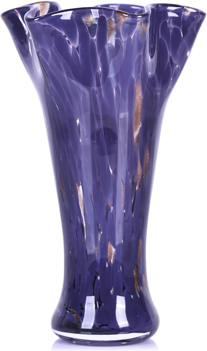 9.0" H Purple Glass Vases for Flower, Unique Hand Blown Glass Vase | Wide Mouth by LCCCK