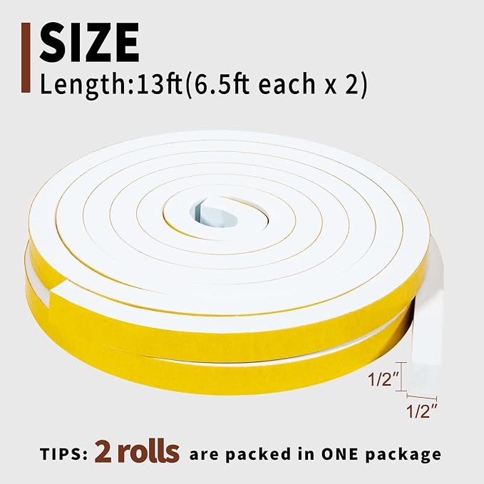 Yotache White Foam Insulation Tape 1/2" x1/2", Total 13 Ft | Rubber Weather - Image 4