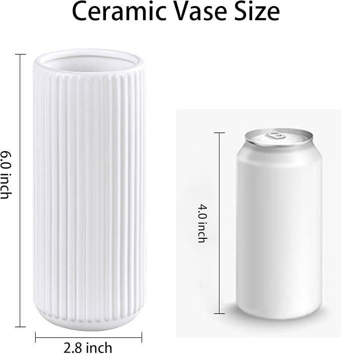 White Ceramic Flower Vase for Pampas Grass, 6 inch Small Decorative Centerpiece - Image 4