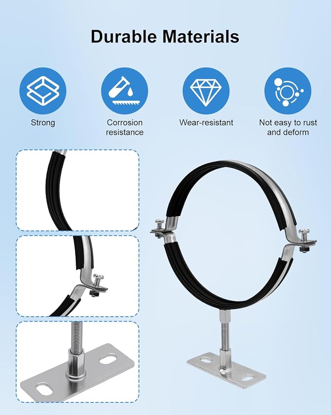 2 Pcs 6 Inch Pipe Bracket, Adjustable Split Ring Hanger Vent Wall Strap Kit | - Image 3