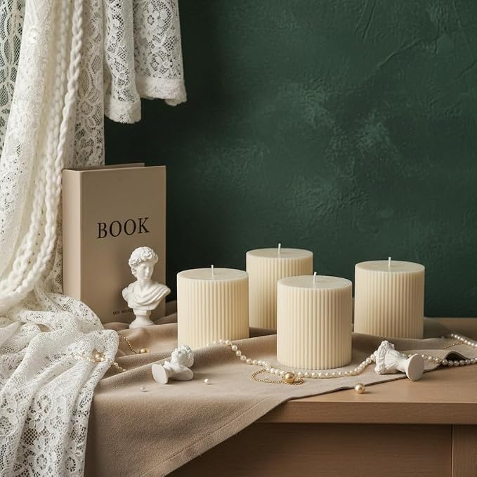 4PC Ribbed Pillar Candles, Small Soy Wax Scented Pillar Candles | Aesthetic - Image 7
