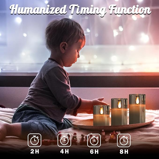 LEDHOLYT Rechargeable Flameless Grey Glass Candles–Gifts - Image 3