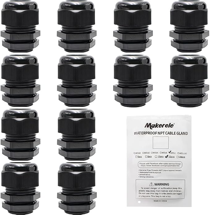 MAKERELE 12Pcs 1” NPT Cable Glands, Wire Gland Connector IP68 Waterproof | by MAKERELE