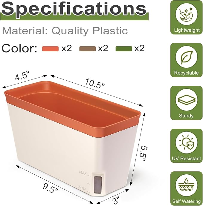 OurWarm Self Watering Pots for Indoor Plants, 6 Pack 10.5 Inch Plastic Window - Image 3