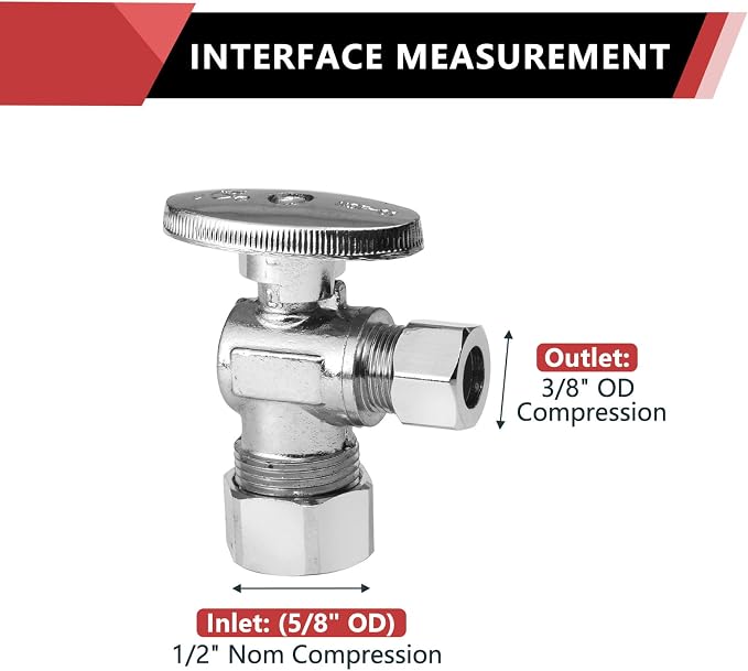 5PCS EFIELD Angle Stop Valve 1/2" Nominal Compression x 3/8" OD | 1/4 Turn - Image 2