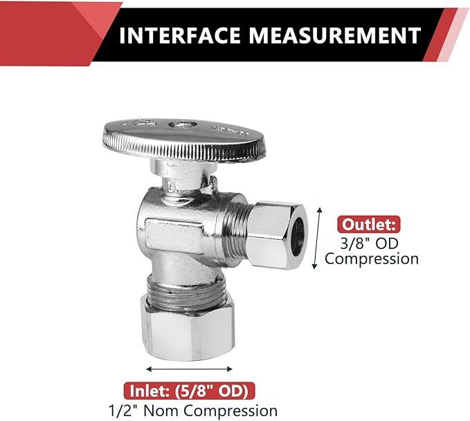 50PCS EFIELD Angle Stop Valve 1/2" Nominal Compression x 3/8" OD | 1/4 Turn - Image 2