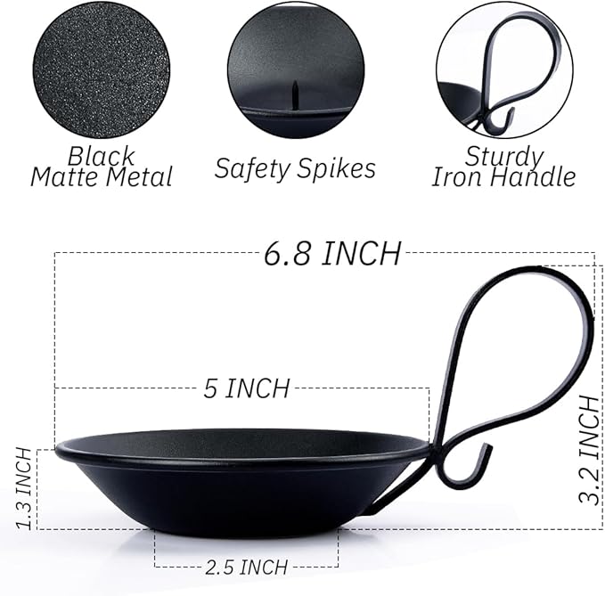 2-Pack Matte Black Iron Pillar Holders, Handle & Safety Spike | Thick Cast Metal - Image 2