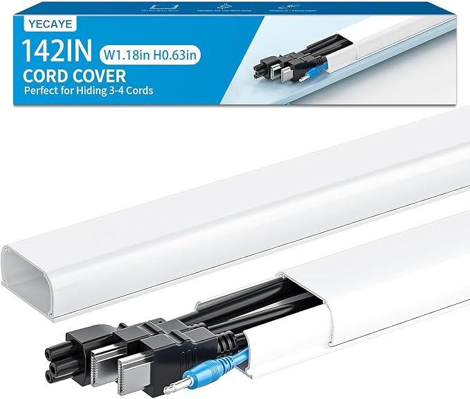 Yecaye 142in Wall Cord Hider for 3-4 Cords, W1.18in H0.63in, On-Wall Cord Cover by Yecaye